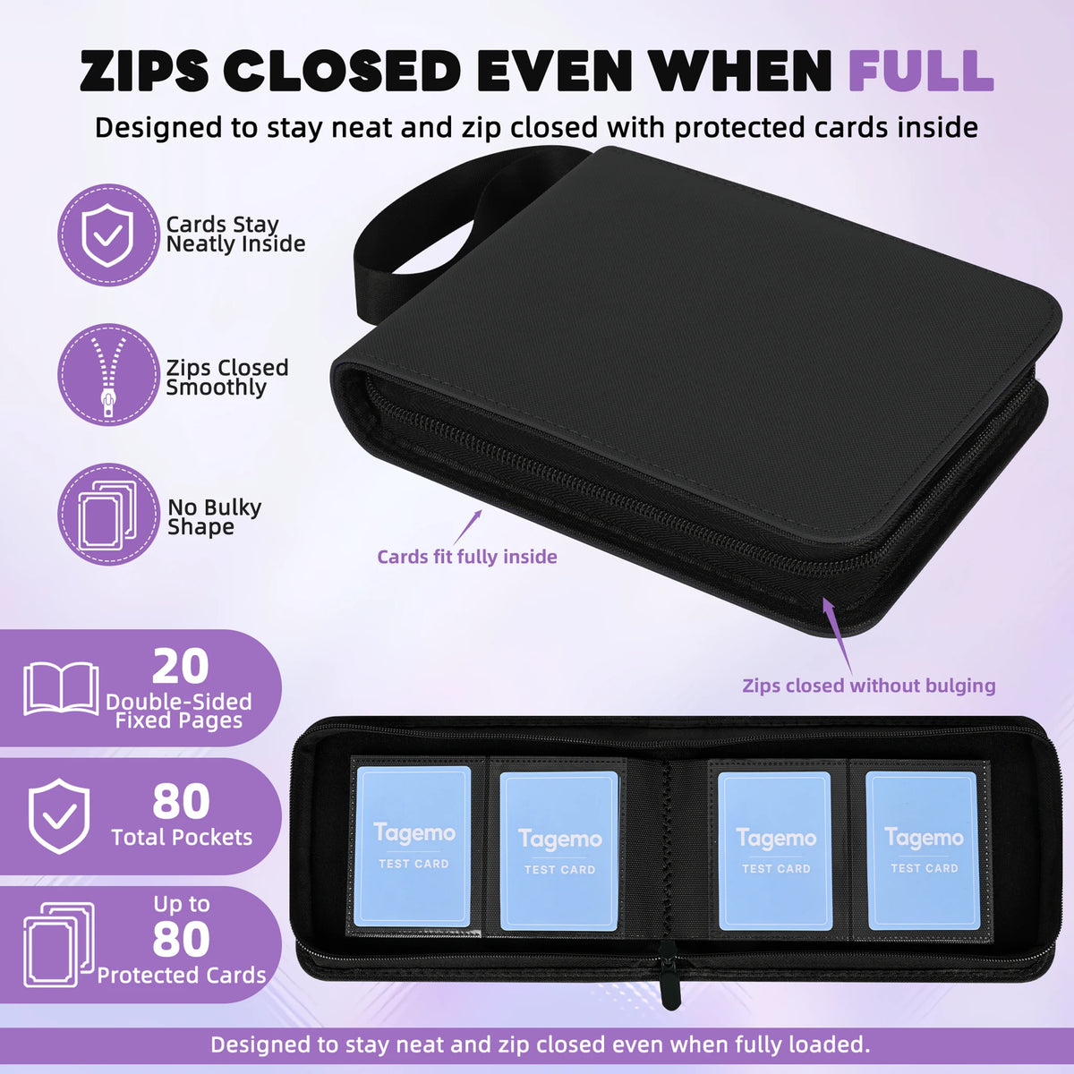 2-Pocket Mini Trading Card Binder with Fixed Pages – 80 Pockets | Tagemo