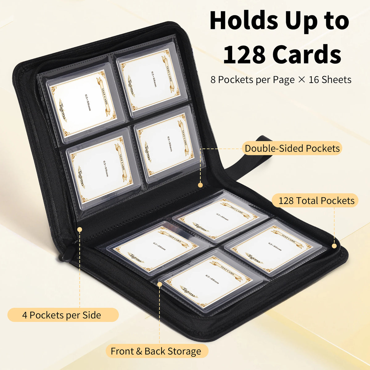 4-Pocket Top Loader Card Binder with Zipper – 128 Pockets | Tagemo