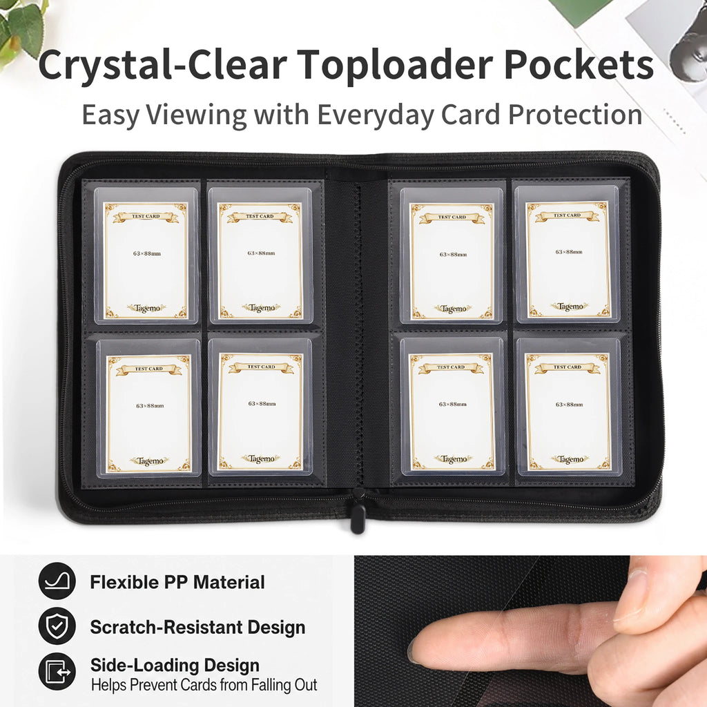 4-Pocket Top Loader Card Binder with Zipper – 128 Pockets | Tagemo