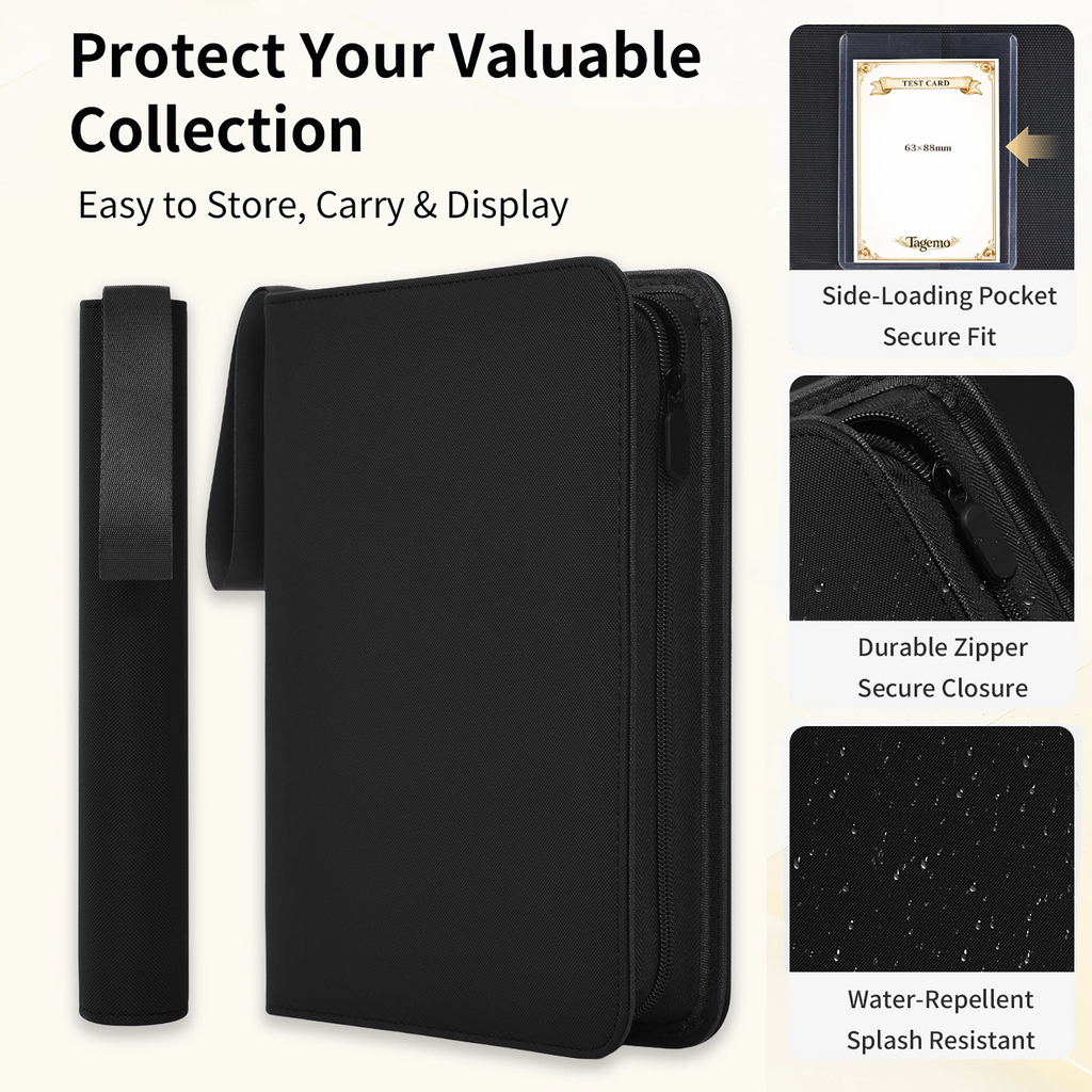 4-Pocket Top Loader Card Binder with Zipper – 128 Pockets | Tagemo