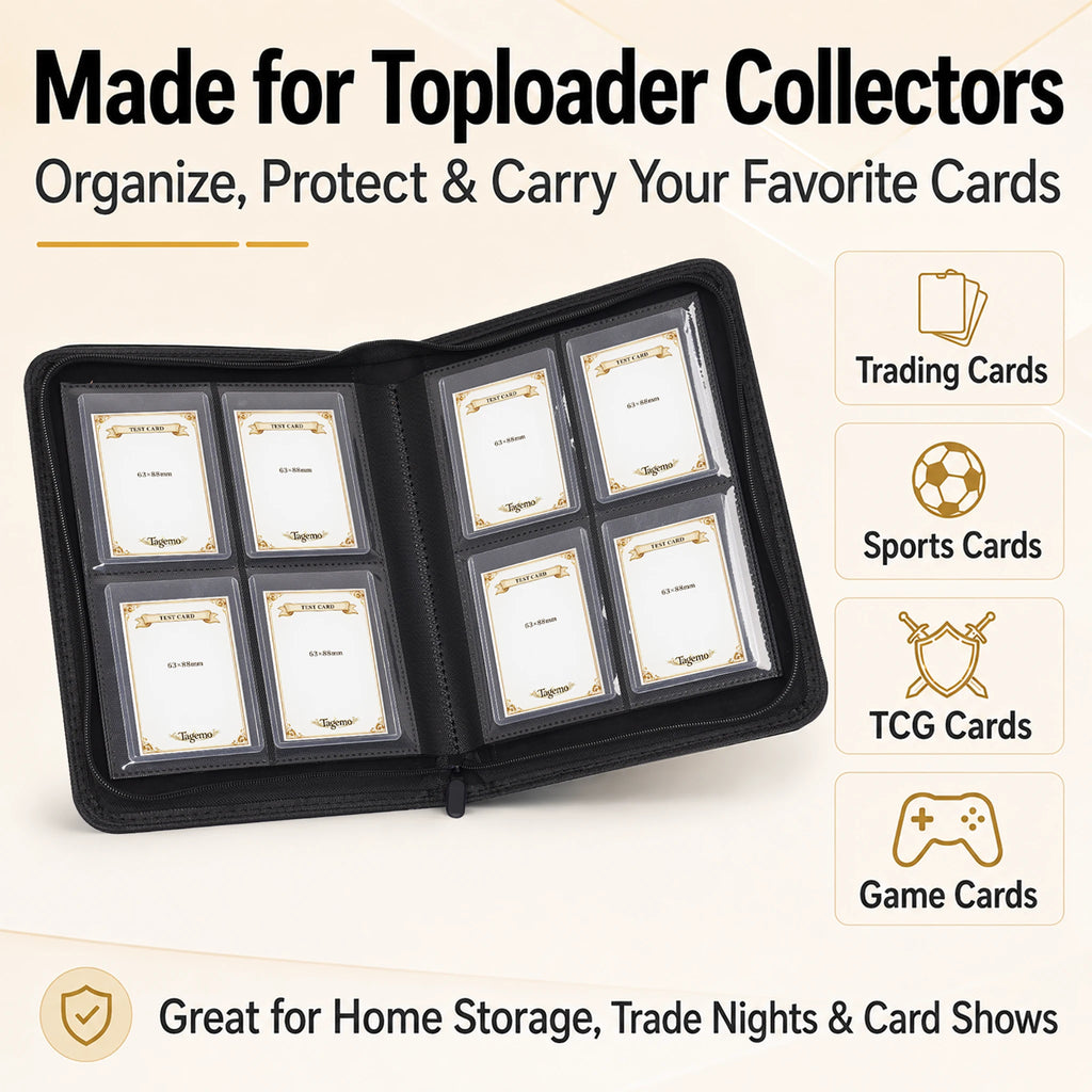 4-Pocket Top Loader Card Binder with Zipper – 128 Pockets | Tagemo